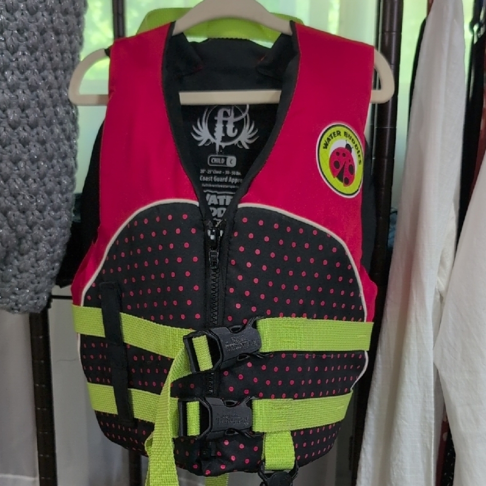 Red and Black Swim Vest with Adjustable Straps